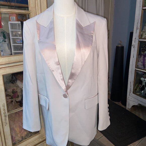 CHIC LUXEDRESS CLASSIC SATIN LAPEL 1 BUTTON TAILORED BLAZER SIZE MEDIUM - Picture 2 of 8